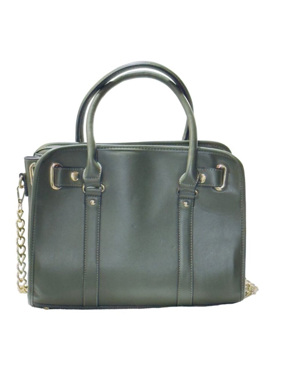 Dasein Vegan Leather Green Satchel Handbag With Gold Chain Strap Red Lining & Mu - Picture 7 of 13